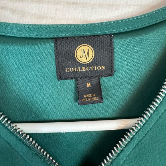 JM Collection Green Long Sleeve Zipper Front Midi Dress Size Medium - Picture 4 of 6